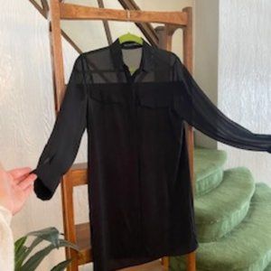 Zara - Button Sheer Arms Crepey Dress
